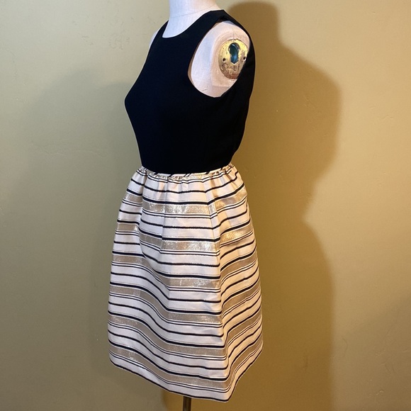 NWT! J. Crew Metallic Gold Stripe Fit Flare DRESS Sleeveless 00 NEW - Picture 8 of 12